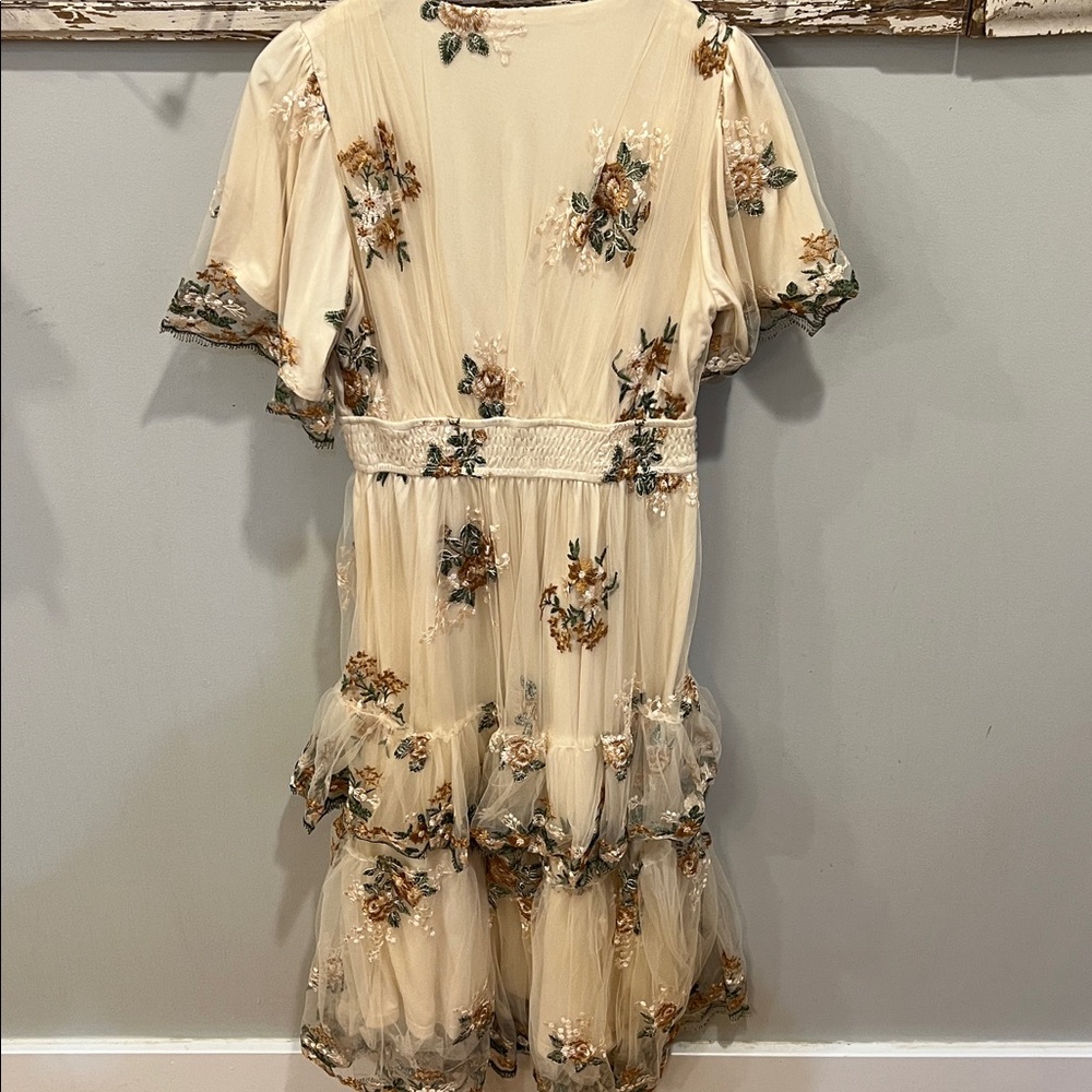 Baltic Born Cynthia Cream Embroidered Tulle Tier Midi Dress Size Large - Picture 7 of 11